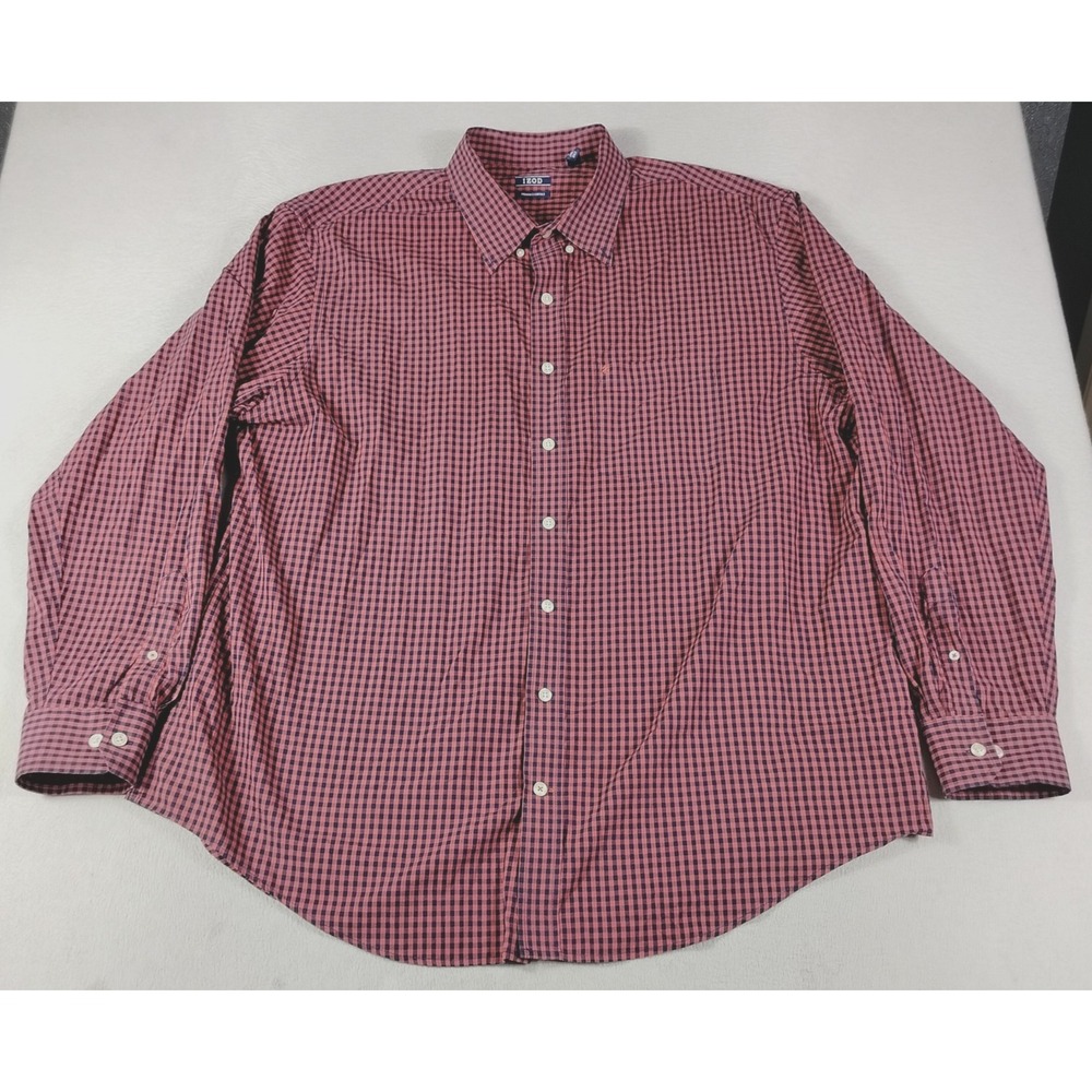 IZOD Shirt Mens 2XLT Red Navy Check Long Sleeve Button Down Business Casual